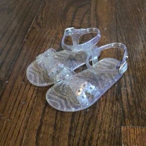 Sparkly clear sandals.